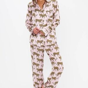 Show Me Your Mumu XS Satin Classic PJ Set Pink Catwalk Cheetah